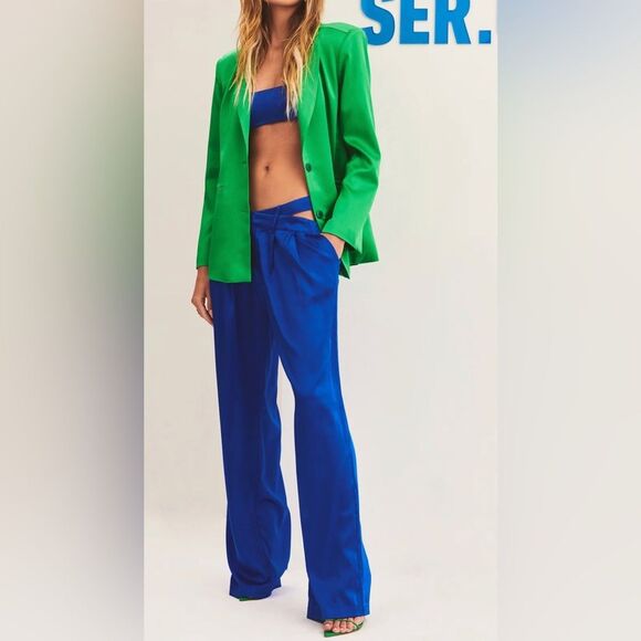 NWT Ser.o.ya Zarri Silk Wide Leg Pants in Royal Blue - Size S - Picture 1 of 7